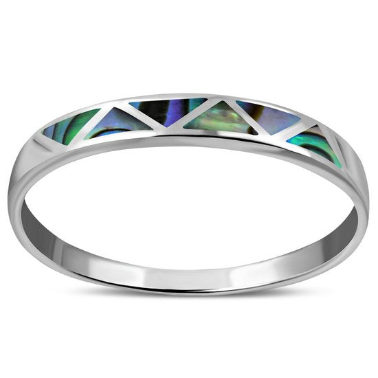 Abalone Seashell, Sterling Silver Band Ring