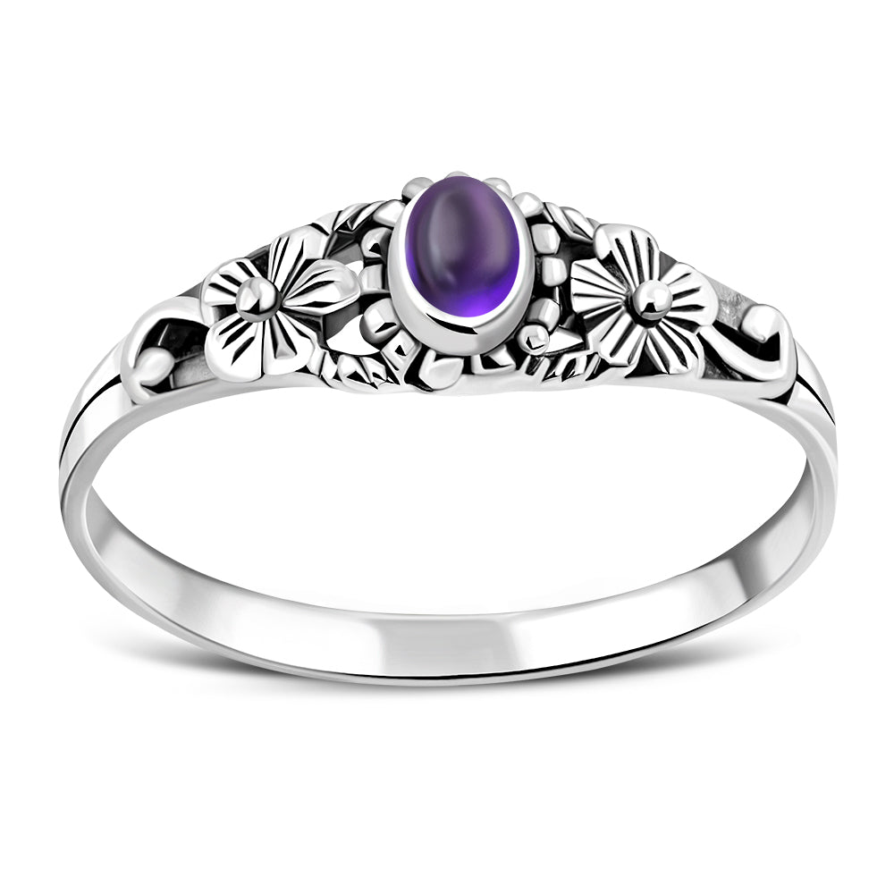 Amethyst, Flowers Sterling Silver Ring