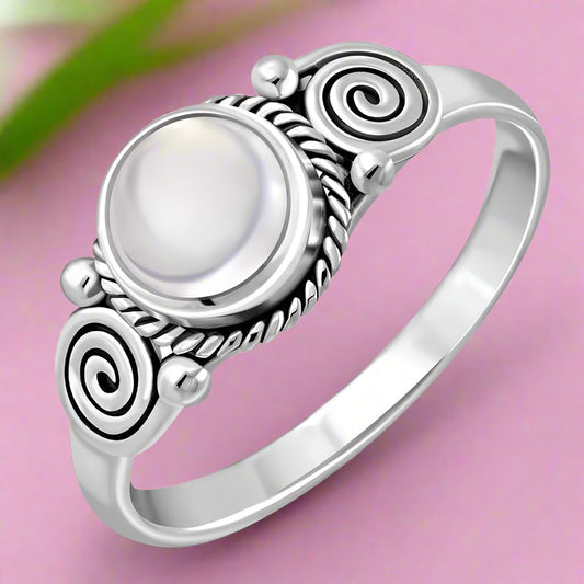 Rose Quartz, Spiral Sterling Silver Ring