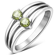 3 Row Split Shank Silver Ring set w/ Faceted Peridot Stone