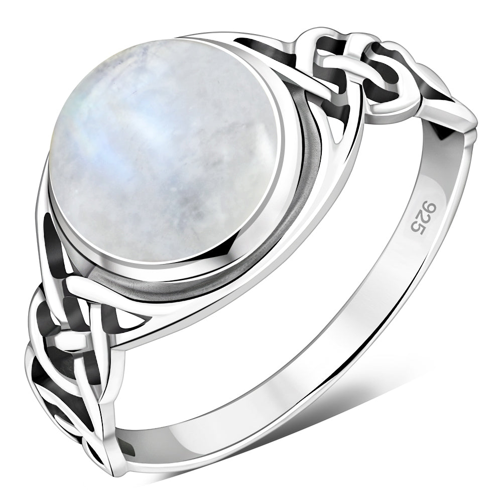 Rainbow Moonstone Celtic Knot Sterling Silver Ring