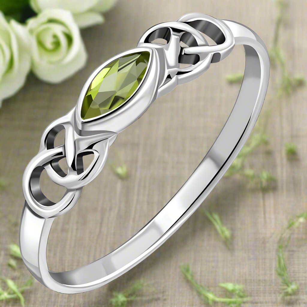 Peridot, Marquise Cut Celtic Sterling Silver Ring