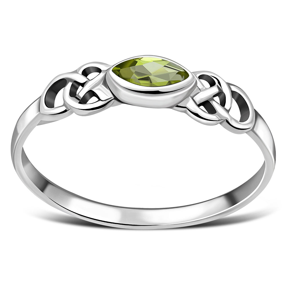 Peridot, Marquise Cut Celtic Sterling Silver Ring