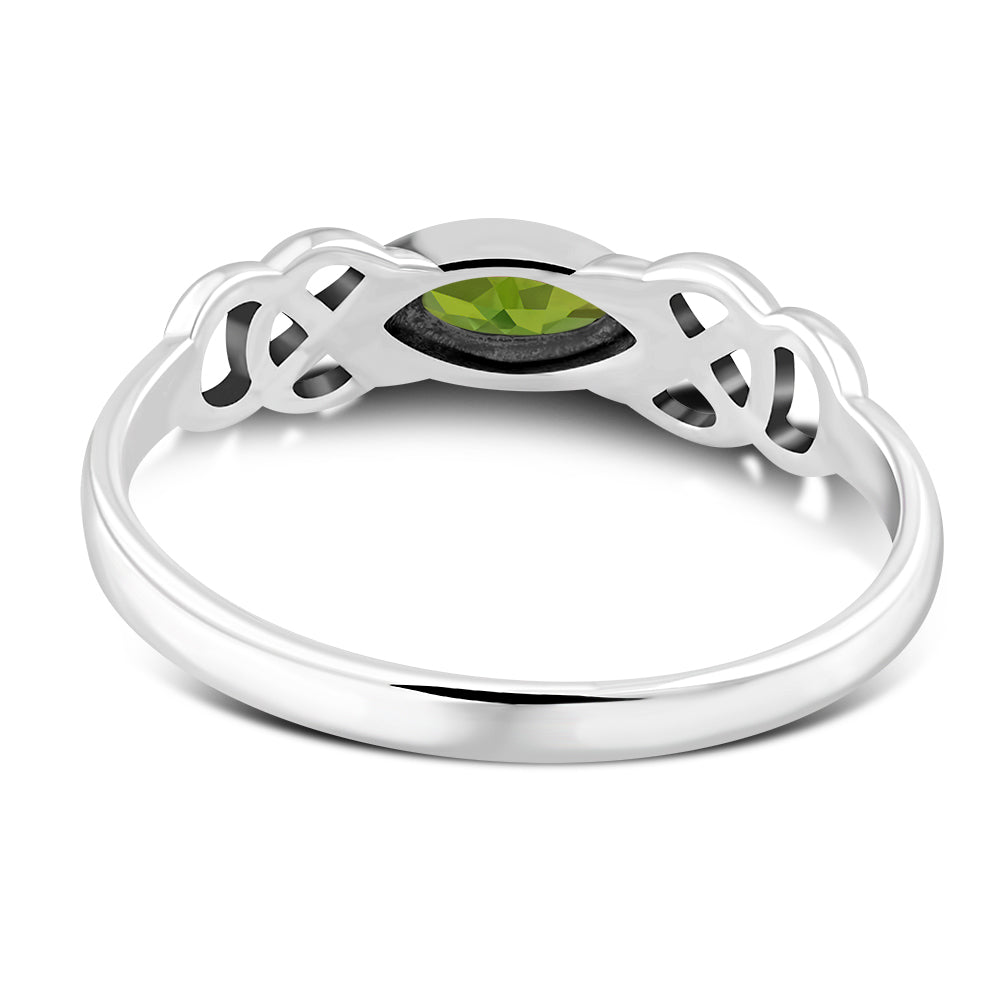 Peridot, Marquise Cut Celtic Sterling Silver Ring