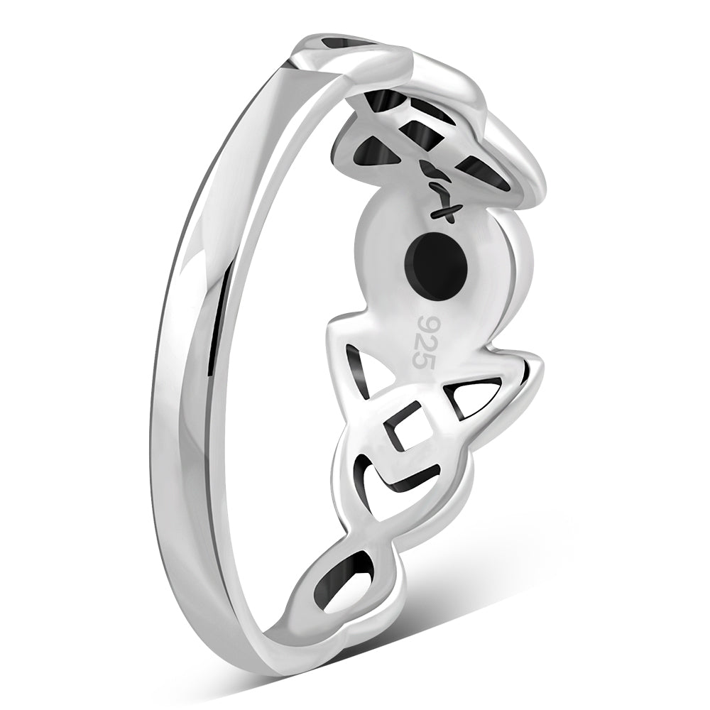 Black Onyx, Celtic Trinity Sterling Silver Ring