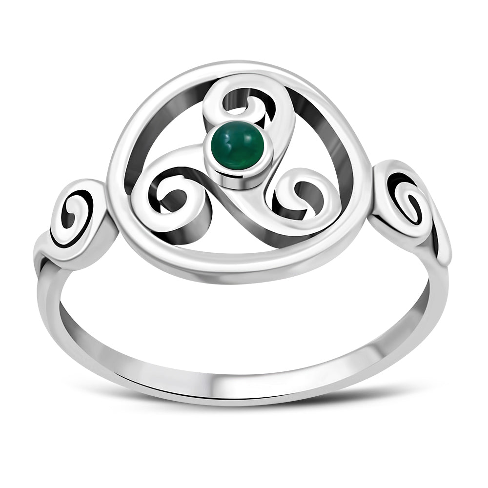 Green Agate, Triple Archimedean Sterling Silver Ring