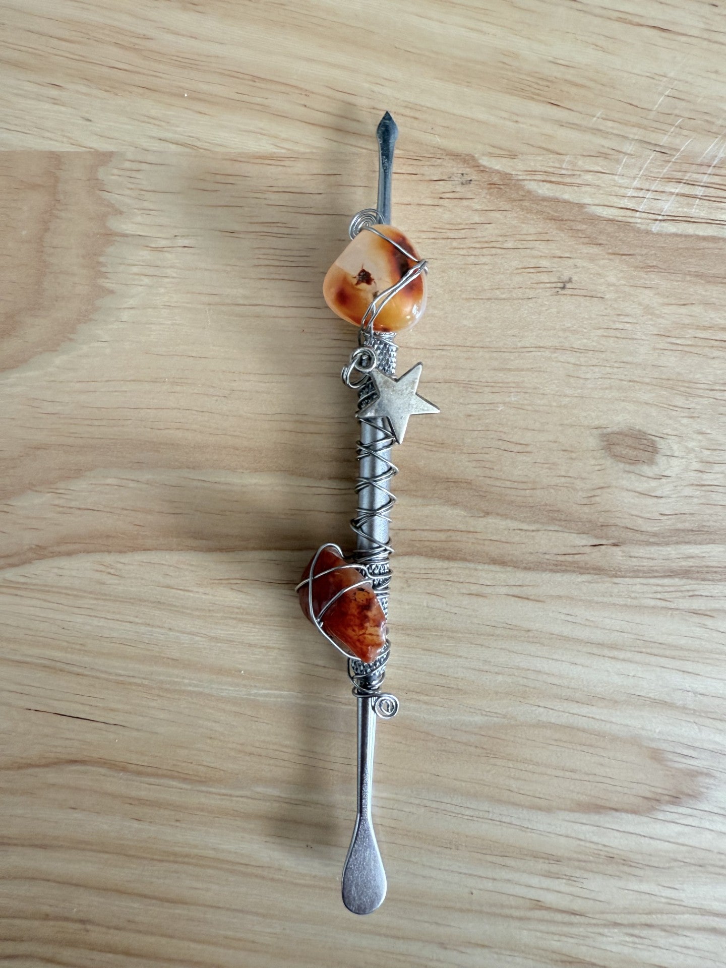 Hand Beaded Silver Dabber-With Carnelian Stone Accents and Star Charm