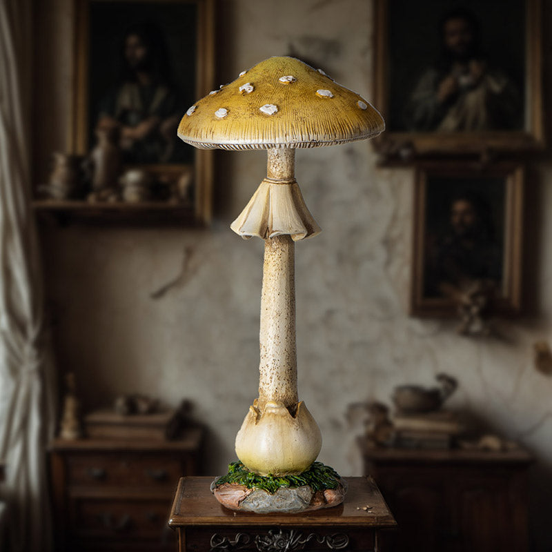 Hand Painted Yellow and White Mushroom Toadstool Statue