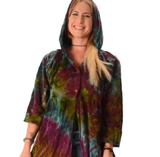 Tye Dye Velvet Hooded Jacket