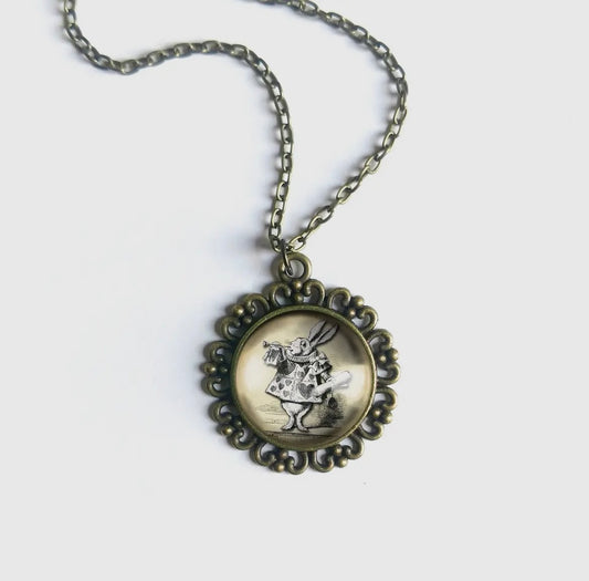 Necklace, Divine Iguana White Rabbit Pendant