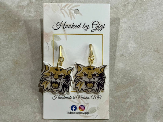 Handmade Neosho Wildcat with Gold Bar Earrings