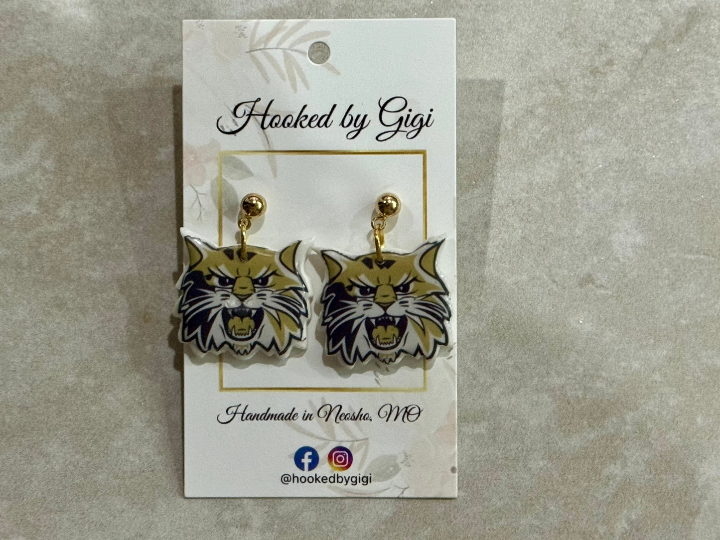 Handmade Neosho Wildcat with Gold Post Earrings