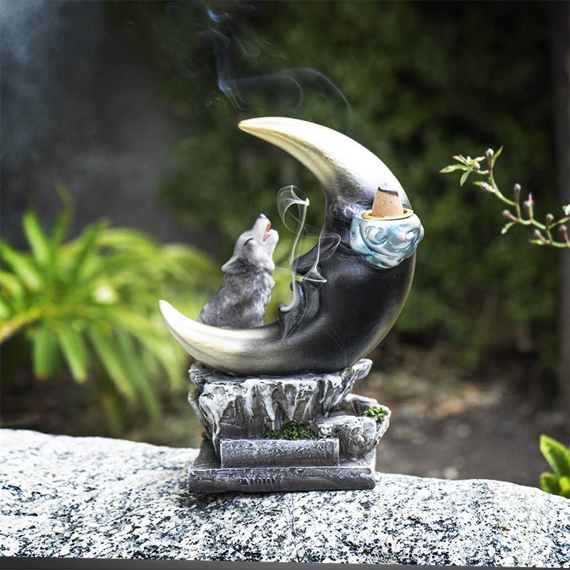 Howling Wolf and Moon Backflow Incense Burner