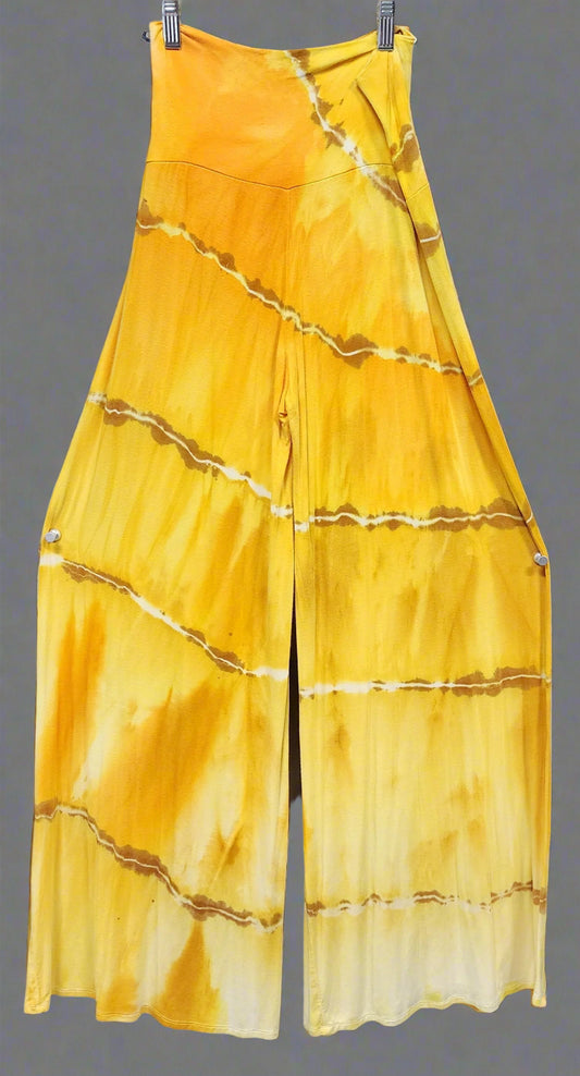 Tie Dye Drape Leg Pants-Size XL Yellow/Brown