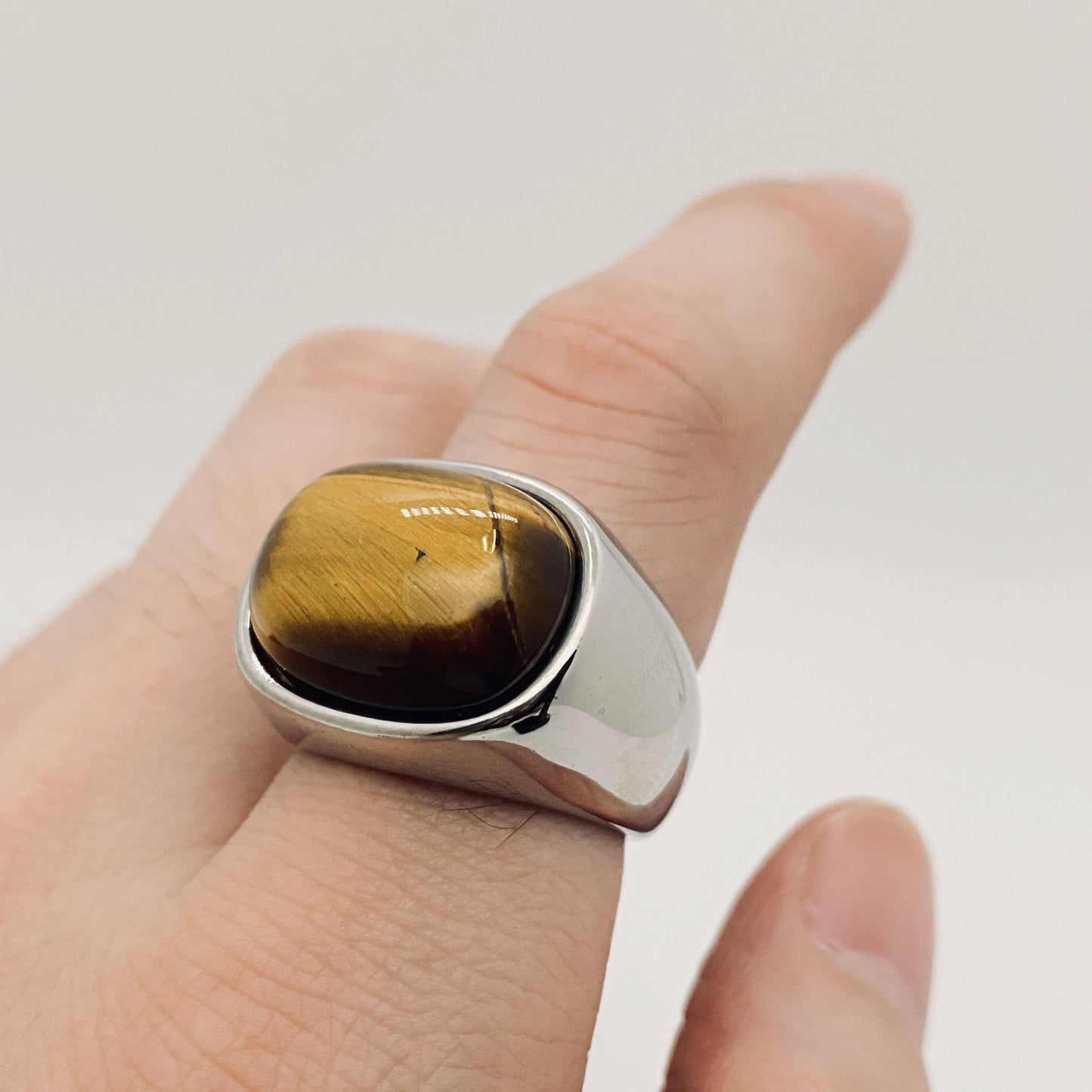 Tiger Eye Stone Men's Stainless Steel Ring