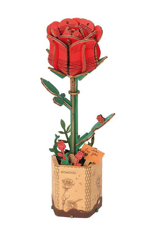 Red Rose Robotime Rowood DIY Wooden Flower 3D Puzzles