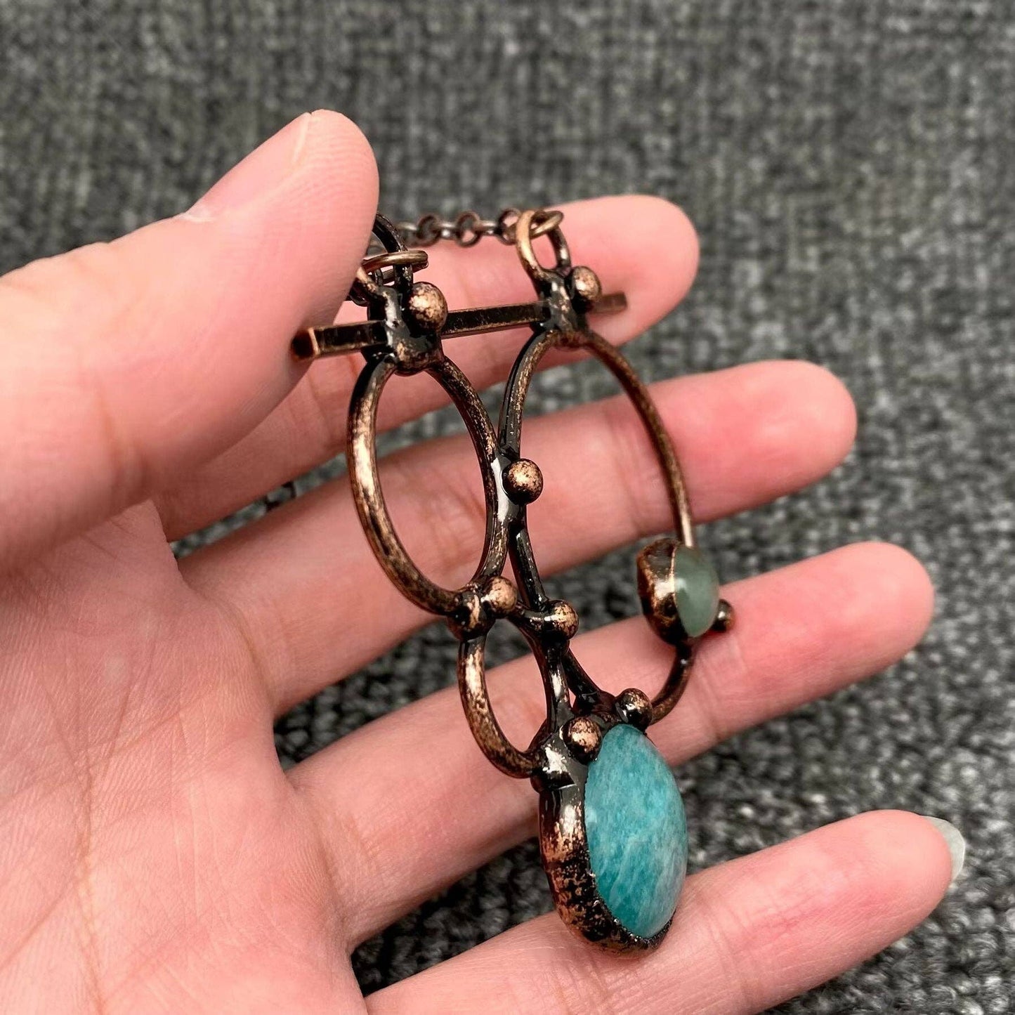 Amazonite & Green Aventurine Geometric Charm  Necklace