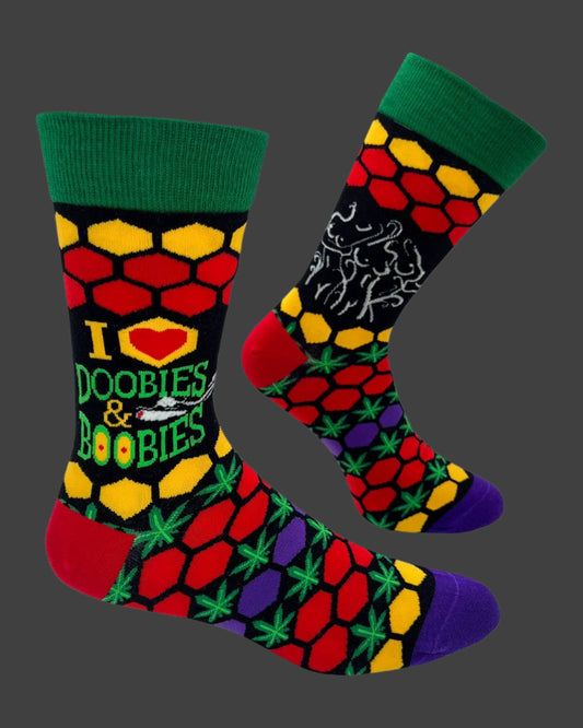 I Heart Doobies & Boobies Men's Novelty Crew Socks