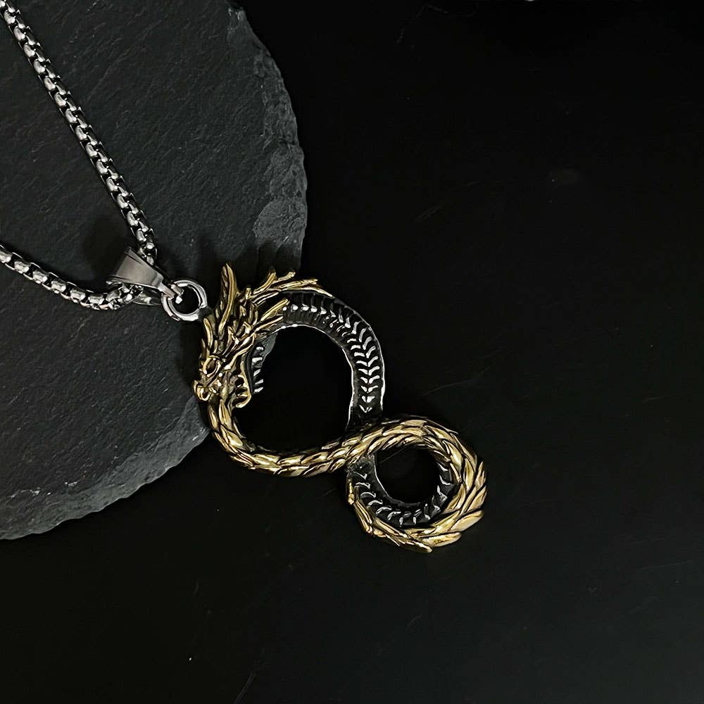 Viking Non-Fading Ring Stainless Steel Dragon Pendant Necklace