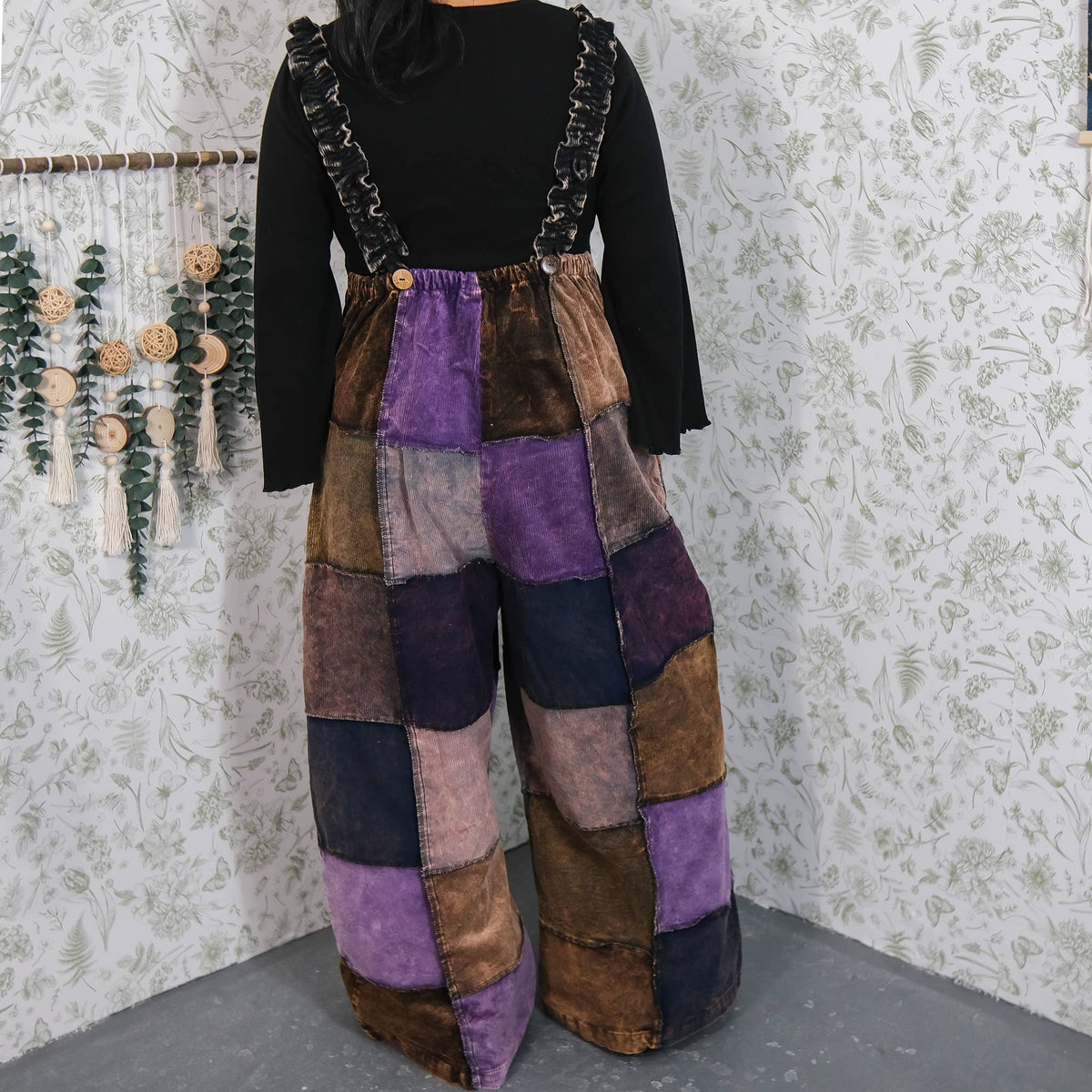 Patchwork Corduroy Wide Leg Jumpsuit