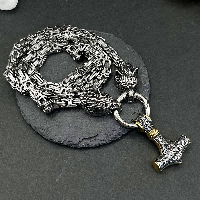 Stainless Steel Alloy Imperial Chain Wolf Head Necklace