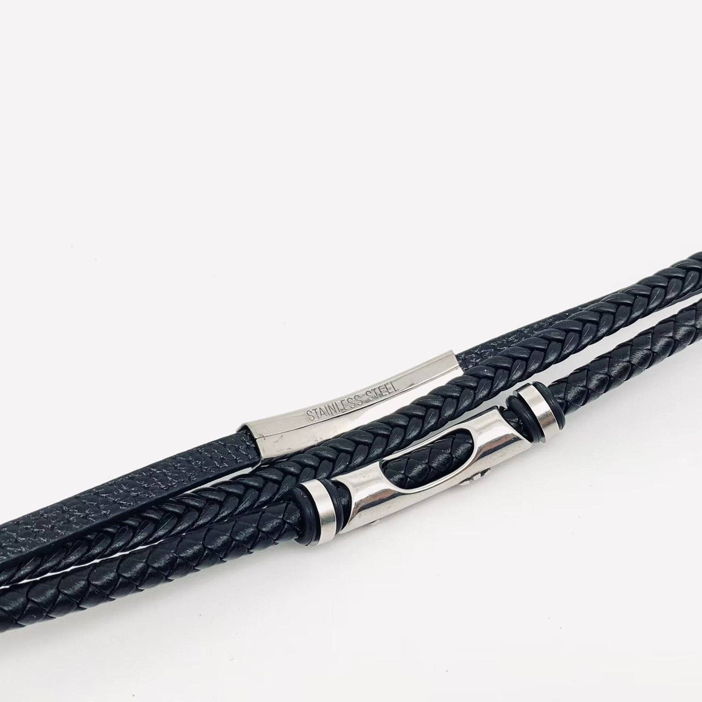 Stainless Steel Cross Leather Triple Layer Bracelet