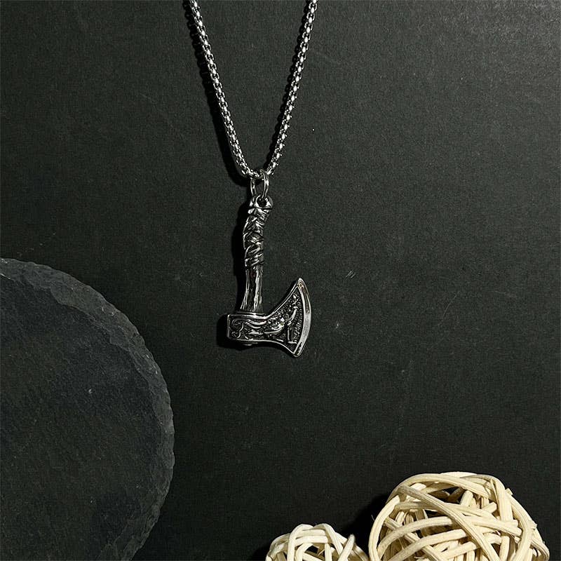 Viking Celtic Wolf Axe Titanium Steel Necklace