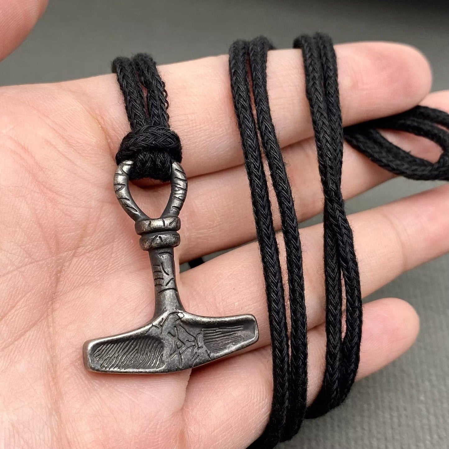 S.Steel Viking Thor's Hammer Pendant Men's Necklace