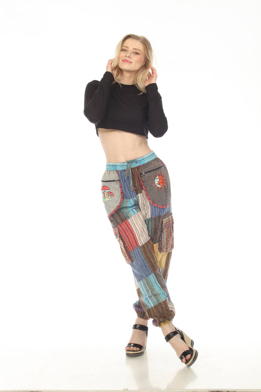 Cherry Mushroom Sun/Moon Embroidered Yoga Trouser