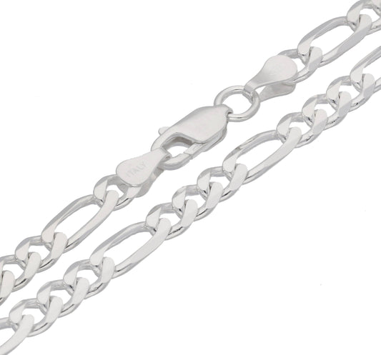 Diamond-Cut 3mm Wide Sterling Silver Figaro Chain Necklace