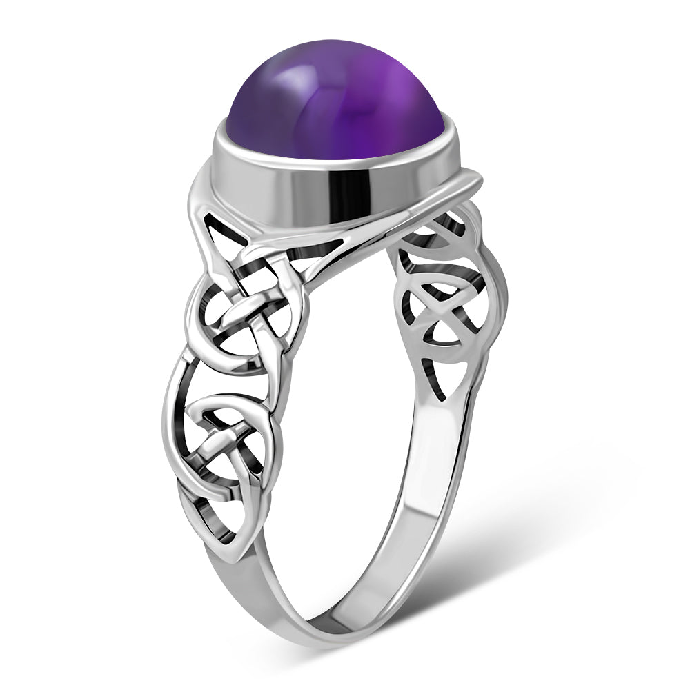 Amethyst Stone, Celtic Sterling Silver Ring