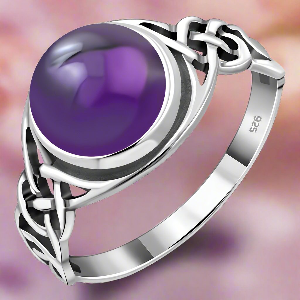 Amethyst Stone, Celtic Sterling Silver Ring