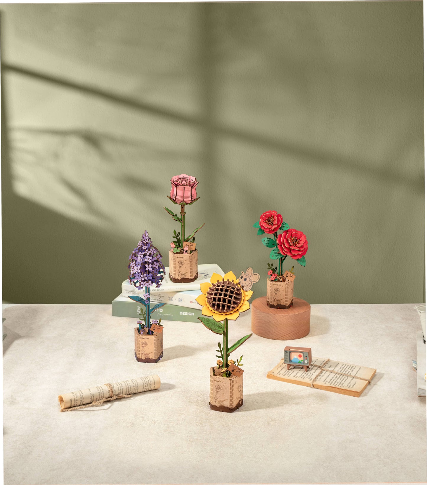 Lilac Robotime Rowood DIY Wooden Flower 3D Puzzles