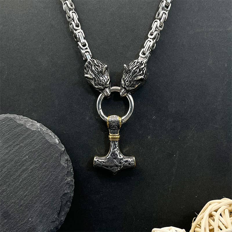 Stainless Steel Alloy Imperial Chain Wolf Head Necklace