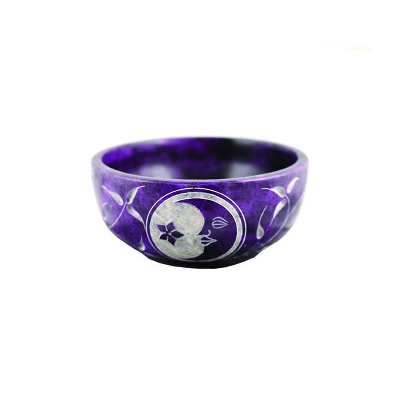 Hand Carved Soapstone Smudge Bowl - Purple Moon