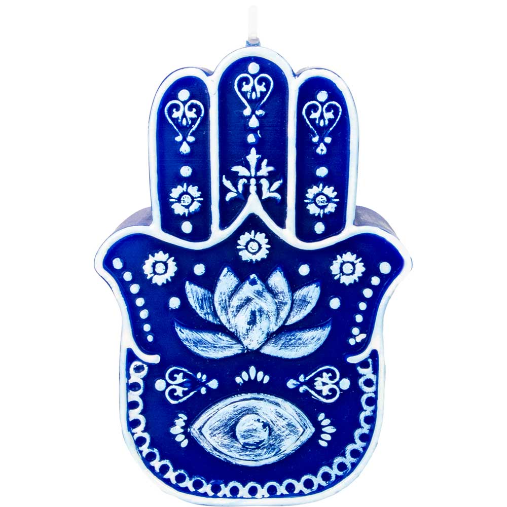Intention Candle - Fatima Hand Blue & White
