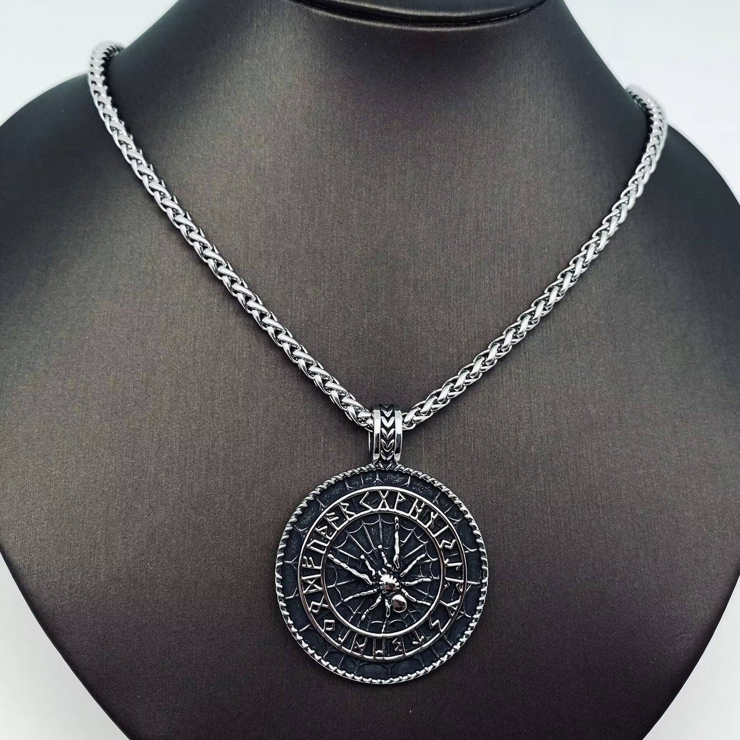 Viking Rune Spider Stainless Steel Pendant Necklace