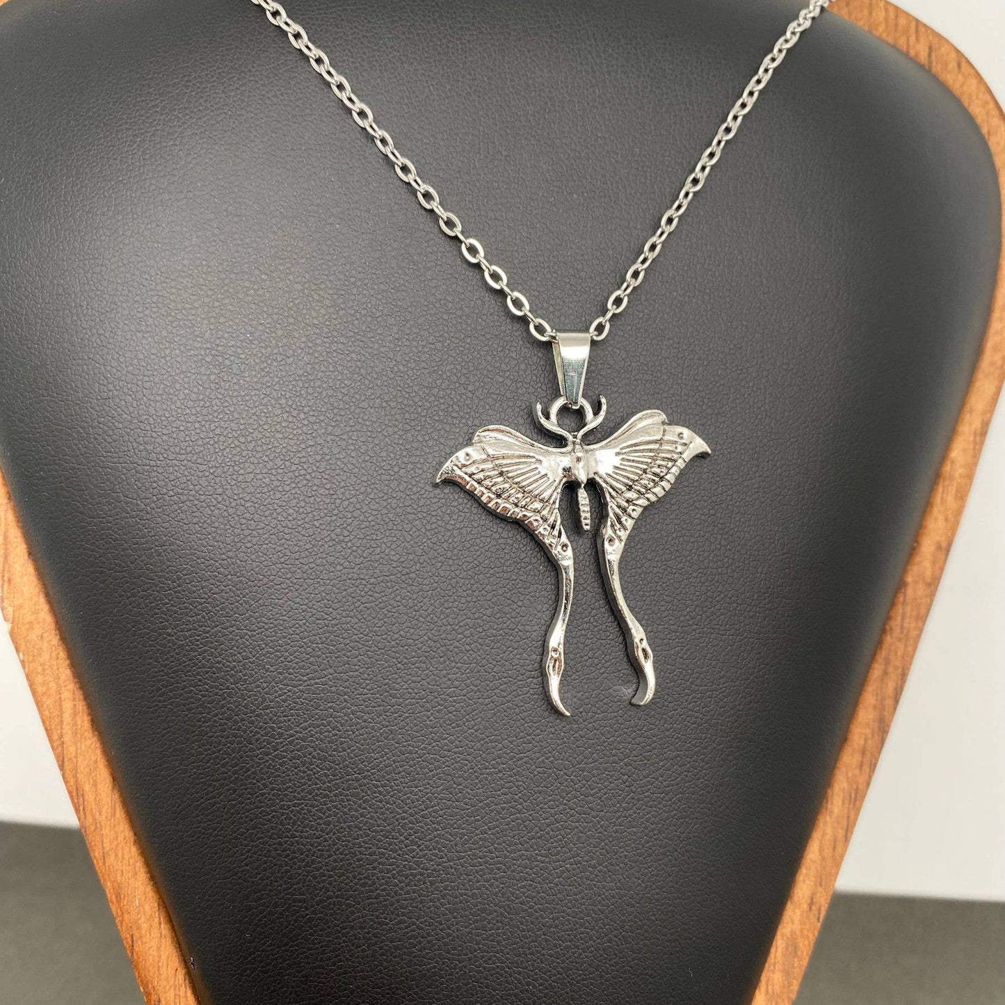 Silver Tone Alloy Moth Necklace