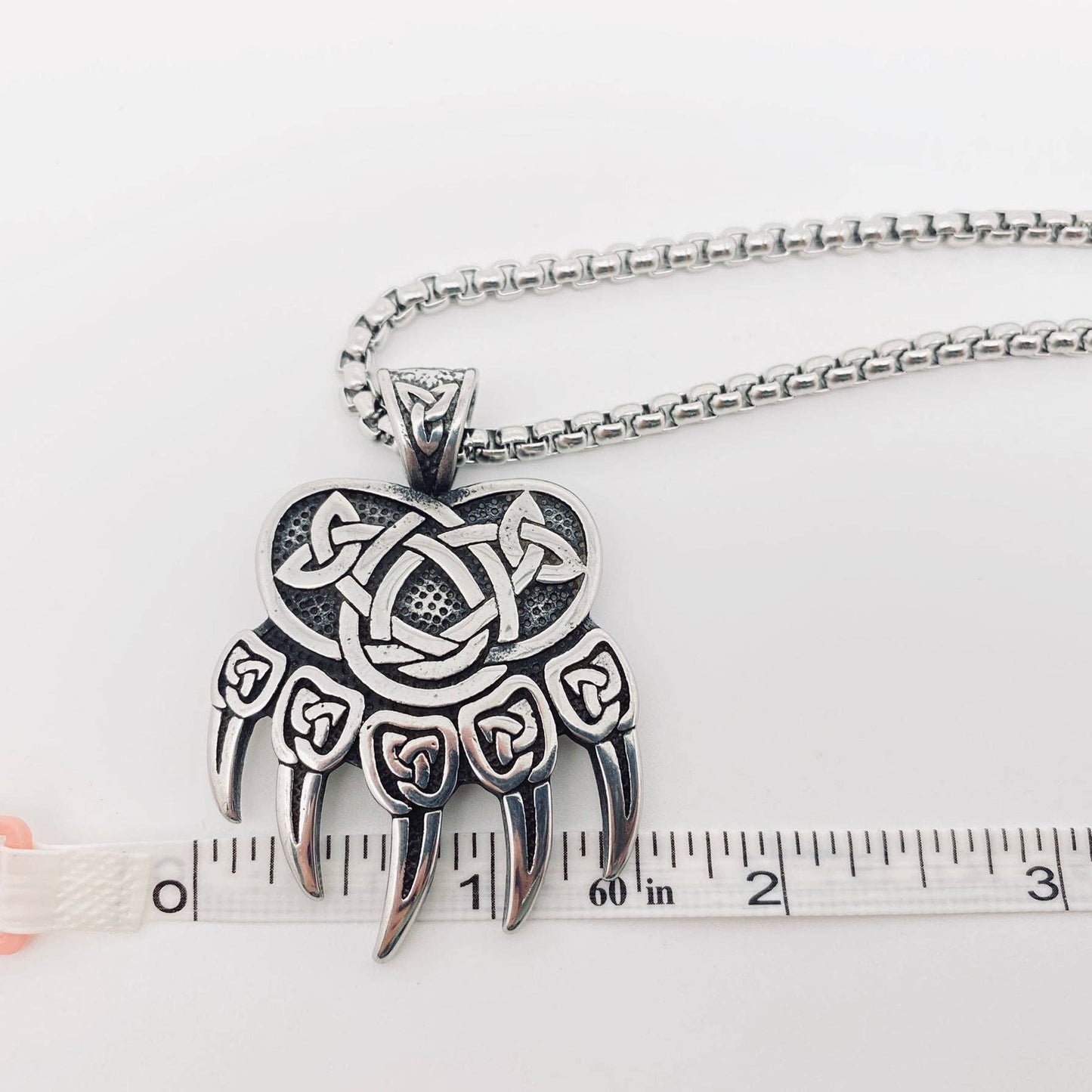 Stainless Steel Celtic Knot Bear Claw Charm Necklace