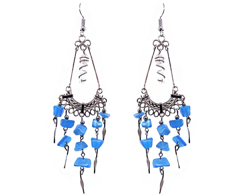 Quartz Crystal Chip Stone Assorted Metal Dangle Earrings