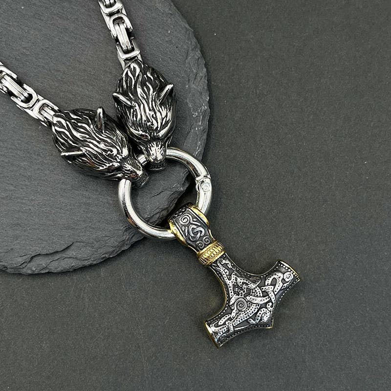 Stainless Steel Alloy Imperial Chain Wolf Head Necklace