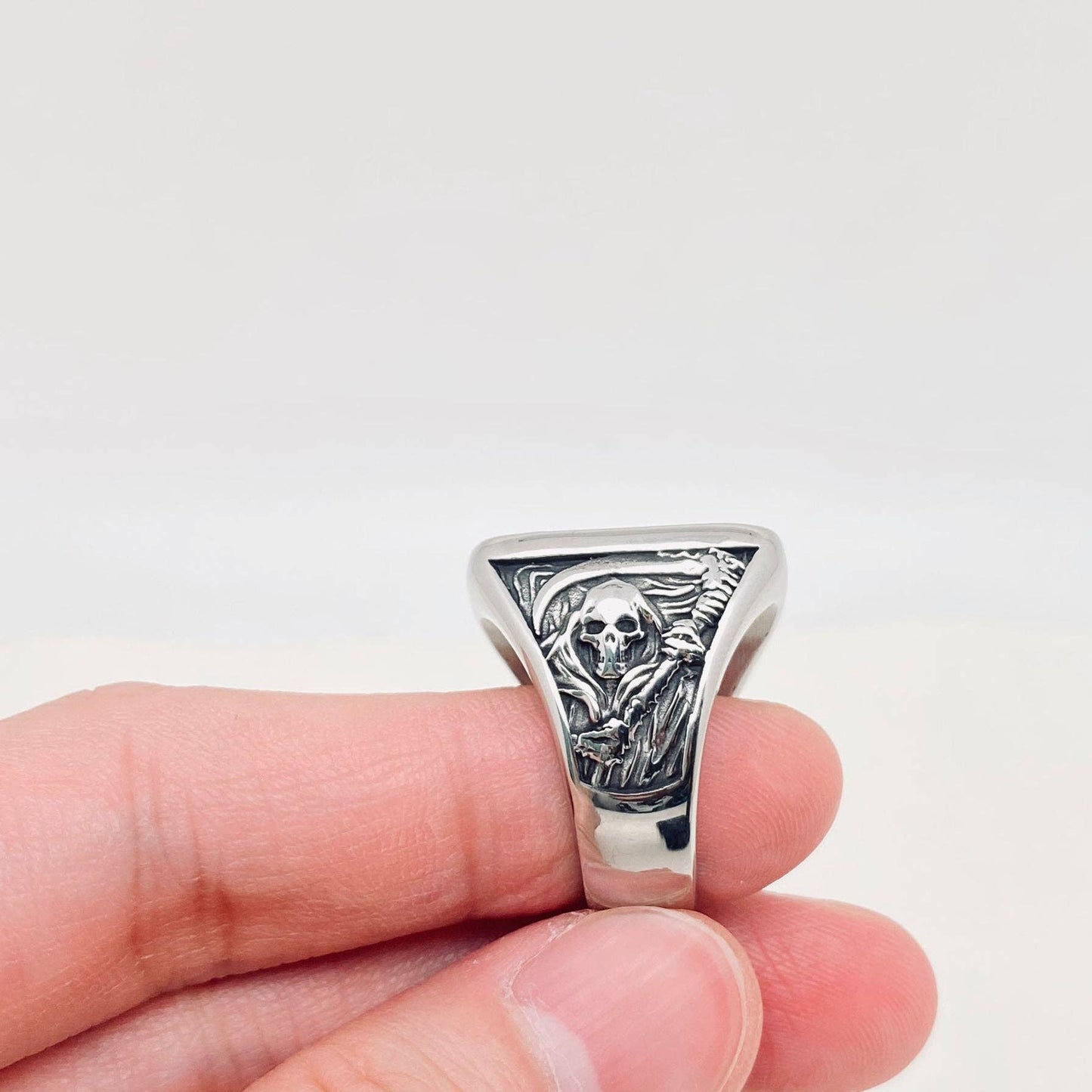 Hip Hop Skull Sickle Death Stainless Steel Ring