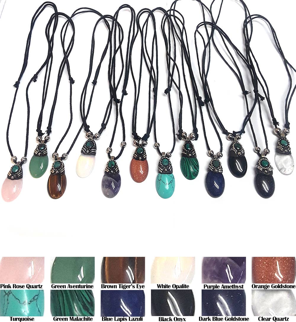 Oval Semi Precious Stone Pendant Necklace
