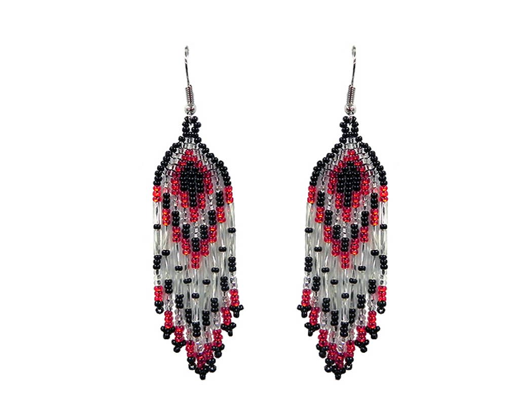 Small Seed Bead Fringe Long Dangle Earrings