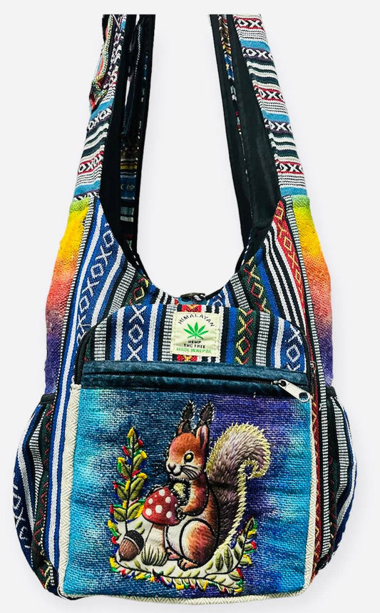 Hemp Mushroom & Squirrel Side Pocket Bag