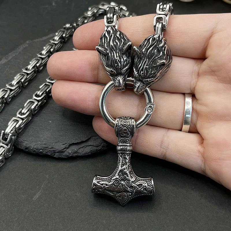 Stainless Steel Alloy Imperial Chain Wolf Head Necklace