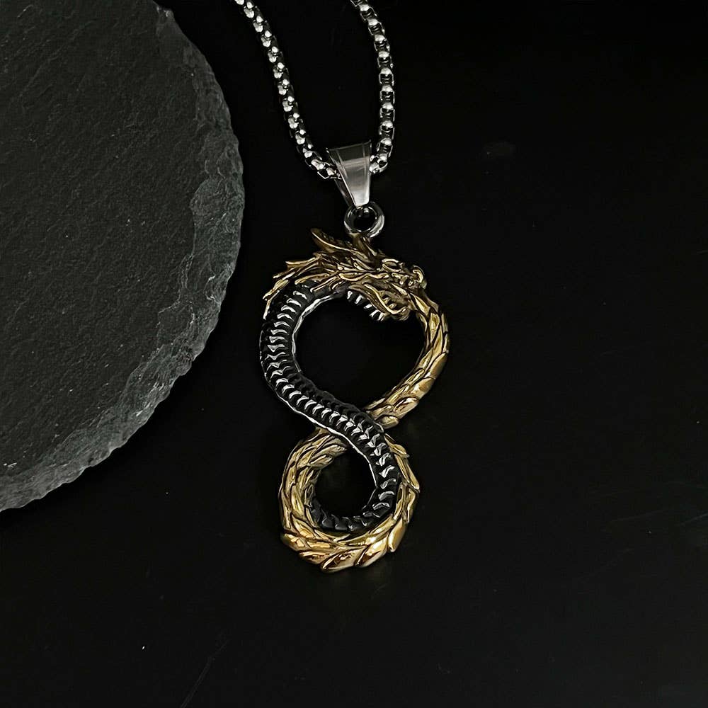 Viking Non-Fading Ring Stainless Steel Dragon Pendant Necklace