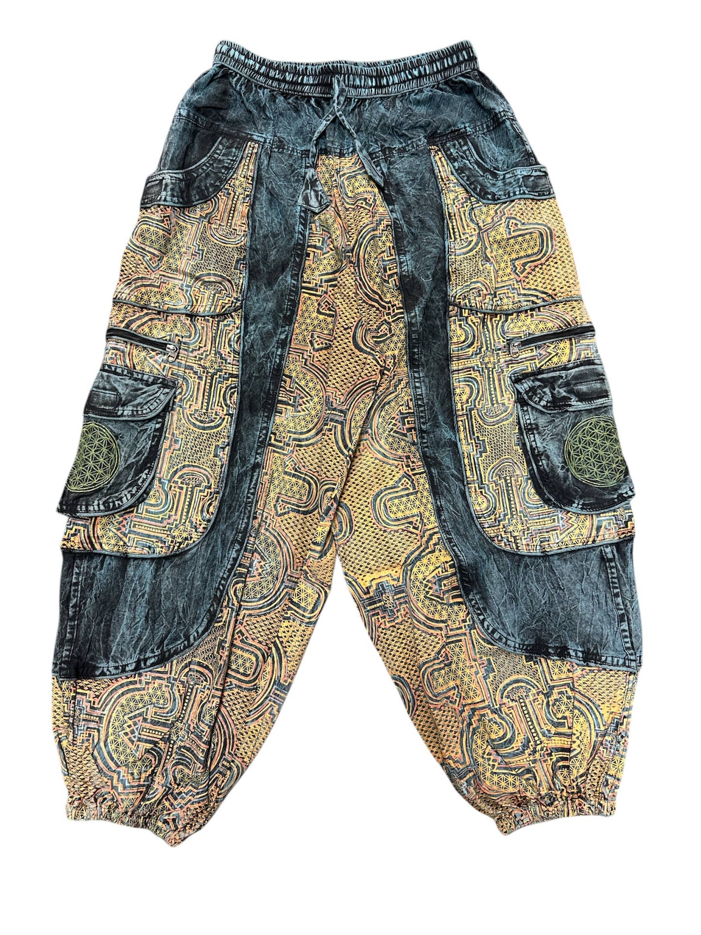 Blue Multi Patchwork Box Pocket Balloon Pant