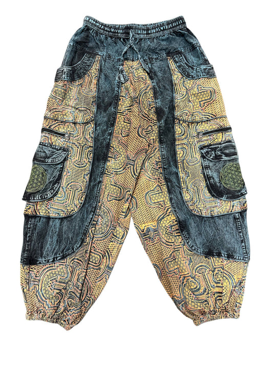 Blue Multi Patchwork Box Pocket Balloon Pant