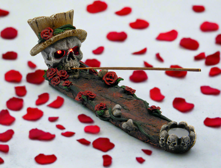 Skull with Roses Incense Burner